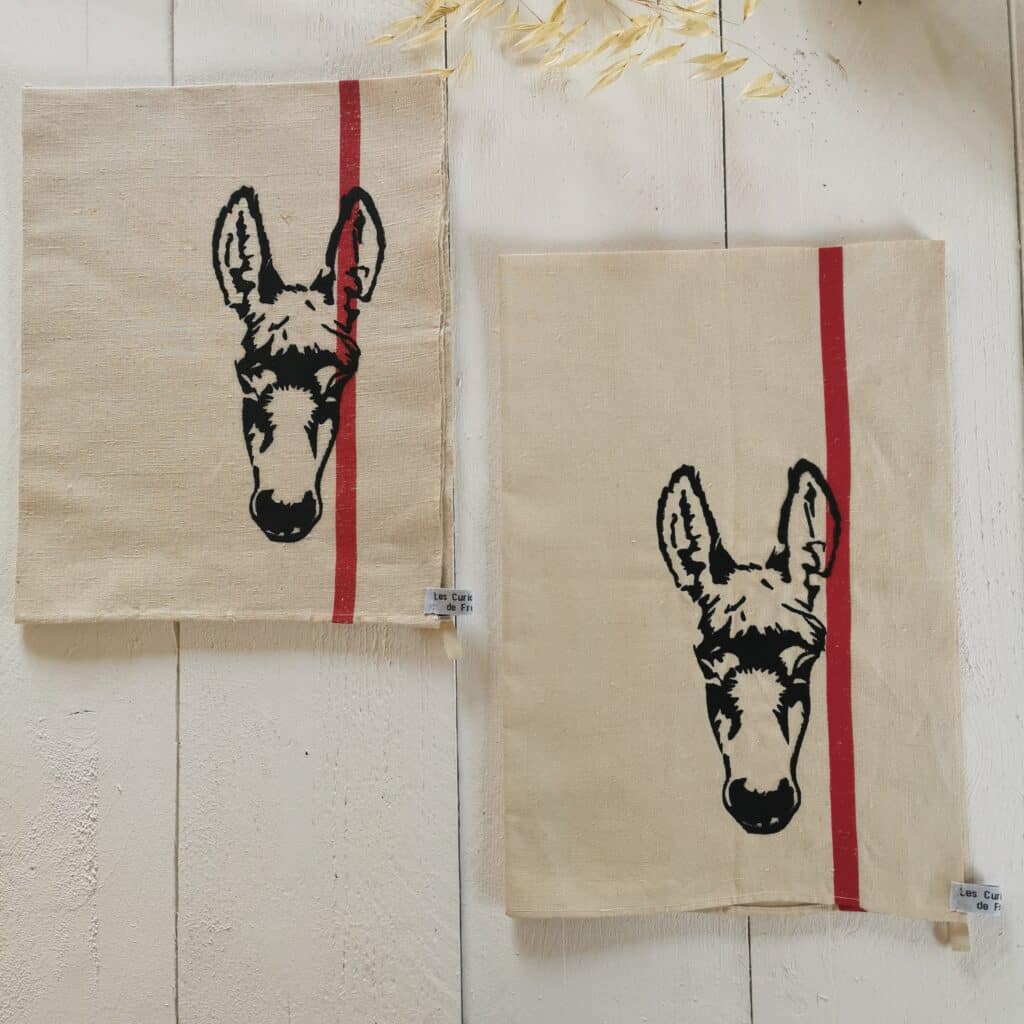 torchons ancien brodé âne